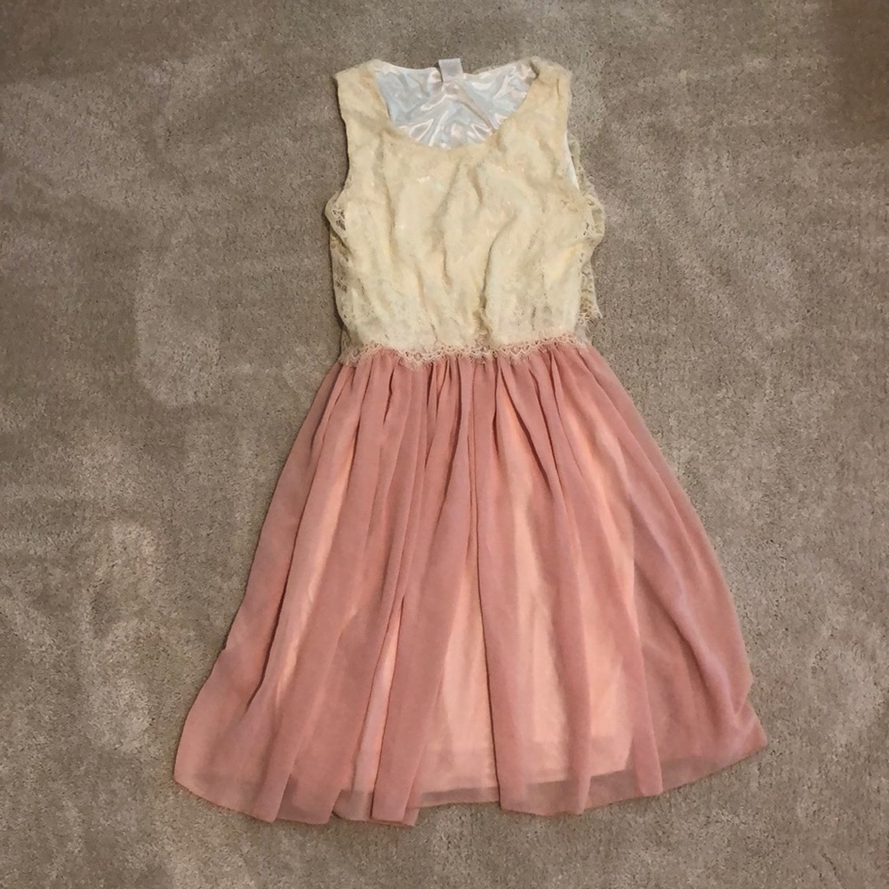 Francesca’s dress with lace overlay